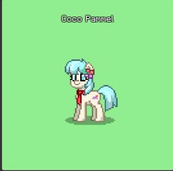 Size: 606x601 | Tagged: safe, artist:sunix217, coco pommel, earth pony, pony, pony town, g4, cocobetes, cute, female, green background, mare, misspelling, simple background, smiling