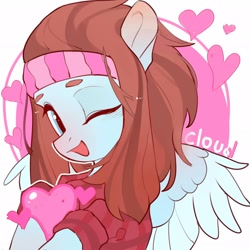 Size: 2048x2048 | Tagged: safe, artist:amo, oc, oc only, pegasus, pony, bust, clothes, cute, floating heart, hairband, heart, ocbetes, one eye closed, open mouth, portrait, solo, wink