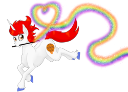 Size: 818x585 | Tagged: safe, artist:mesuyoru, oc, oc only, oc:stroopwafeltje, pony, unicorn, convention, heart, holland, netherlands, ponycon holland, pride, rainbow, red hair, running, simple background, solo, transparent background, unshorn fetlocks, wand, white coat