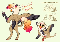 Size: 1024x717 | Tagged: safe, artist:loryska, dumbbell, gilda, oc, oc:cherry bomb, griffon, hippogriff, hybrid, g4, chickub, female, gildabell, interspecies offspring, male, offspring, parent:dumbbell, parent:gilda, parents:gildabell, paw pads, shipping, straight, two toned wings, wings