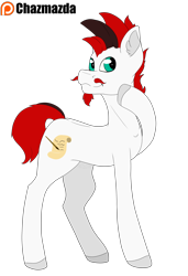 Size: 2450x3590 | Tagged: safe, artist:chazmazda, oc, oc only, oc:shudder quill, pony, commission, cutie mark, facial hair, flat colors, full body, high res, hooves, moustache, patreon, short hair, simple background, smiling, solo, transparent background, wave, ych example, ych result