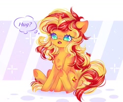 Size: 1450x1200 | Tagged: safe, artist:rainbowmoon2512, sunset shimmer, pony, unicorn, g4, bunny sitting, chest fluff, crying, cute, ear fluff, female, hug request, mare, open mouth, shimmerbetes, weapons-grade cute