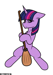 Size: 2000x2821 | Tagged: safe, artist:pegasko, twilight sparkle, pony, unicorn, g4, broom, high res, looking at you, simple background, smiling, smiling at you, spread legs, spreading, transparent background, unicorn twilight, vector