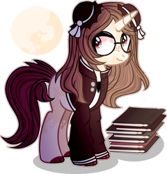 Size: 1280x1334 | Tagged: safe, artist:star-gaze-pony, oc, oc only, oc:talia, pony, unicorn, book, clothes, female, glasses, mare, simple background, solo, transparent background