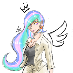 Size: 2000x2000 | Tagged: safe, artist:zachc, princess celestia, human, breasts, clothes, humanized, simple background, solo, winged humanization, wings
