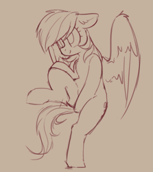 Size: 1269x1420 | Tagged: safe, artist:yoditax, derpy hooves, pegasus, pony, g4, female, floppy ears, monochrome, raised hoof, simple background, solo, wings