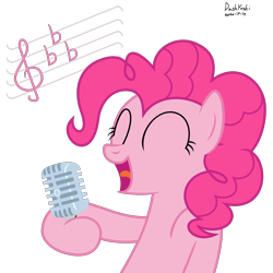 Size: 3200x3200 | Tagged: safe, artist:dashyoshi, pinkie pie, earth pony, pony, g4, female, high res, microphone, music notes, simple background, solo, transparent background
