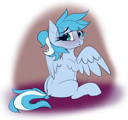 Size: 3143x2949 | Tagged: safe, artist:luxsimx, oc, oc only, oc:andrisyc tempest, pegasus, pony, dock, female, high res, looking at you, looking back, mare, simple background, sitting, sketch, solo, transparent background, wings