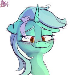 Size: 3000x3000 | Tagged: safe, artist:packy paca, lyra heartstrings, pony, unicorn, g4, bedroom eyes, blushing, bust, female, high res, looking at you, solo