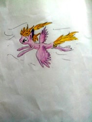 Size: 810x1080 | Tagged: safe, artist:kiwwsplash, oc, oc only, pegasus, pony, flying, pegasus oc, solo, traditional art, wings