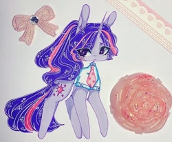 Size: 720x592 | Tagged: safe, artist:dollbunnie, twilight sparkle, pony, unicorn, g4, alternate hairstyle, bow, clothes, female, instagram, marker drawing, necktie, ponytail, shirt, solo, traditional art