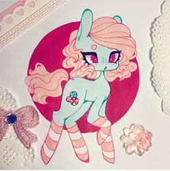 Size: 720x725 | Tagged: safe, artist:dollbunnie, minty, pony, g3, :o, christmas, christmas stocking, clothes, fanart, female, holiday, instagram, marker drawing, open mouth, socks, solo, striped socks, traditional art