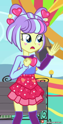 Size: 532x1046 | Tagged: safe, artist:dieart77, edit, supernova zap, equestria girls, equestria girls specials, g4, my little pony equestria girls: better together, my little pony equestria girls: sunset's backstage pass, bench, clothes, cropped, female, male, sad, solo, su-z, theme park, zettai ryouiki