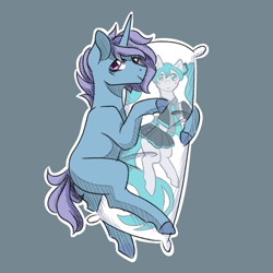 Size: 2000x2000 | Tagged: safe, artist:flaming-trash-can, oc, oc only, oc:erin, pony, unicorn, body pillow, cuddling, hatsune miku, high res, hug, pillow, pillow hug, solo, vocaloid