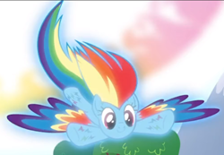 Size: 654x453 | Tagged: safe, screencap, rainbow dash, pegasus, pony, g4, twilight's kingdom, cropped, female, glowing, rainbow power, smiling, solo, spread wings, wings