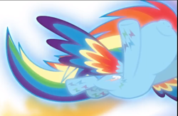 Size: 659x430 | Tagged: safe, screencap, rainbow dash, pegasus, pony, g4, twilight's kingdom, cropped, female, flying, glowing, nose in the air, rainbow power, smiling, solo, spread wings, wings