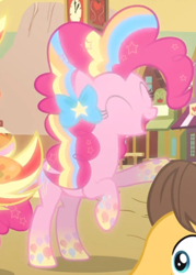 Size: 528x737 | Tagged: safe, screencap, applejack, caramel, pinkie pie, earth pony, pony, g4, twilight's kingdom, cropped, cute, diapinkes, eyes closed, female, glowing, male, mare, offscreen character, open mouth, open smile, rainbow power, rearing, smiling, solo focus, stallion
