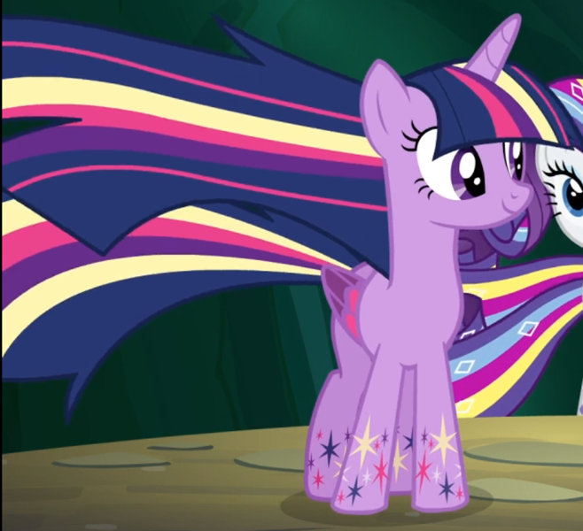 2398677 - safe, screencap, rarity, twilight sparkle, alicorn, pony,  unicorn, twilight's kingdom, cropped, female, offscreen character, rainbow  power, smiling, solo focus, twilight sparkle (alicorn) - Derpibooru