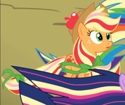 Size: 564x472 | Tagged: safe, screencap, applejack, rainbow dash, twilight sparkle, alicorn, earth pony, pegasus, pony, g4, twilight's kingdom, cropped, female, offscreen character, open mouth, rainbow power, solo focus, twilight sparkle (alicorn)