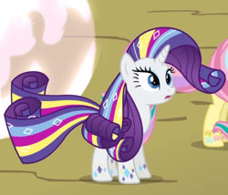 Size: 632x542 | Tagged: safe, screencap, rarity, pegasus, pony, unicorn, g4, twilight's kingdom, cropped, female, offscreen character, open mouth, rainbow power, solo focus