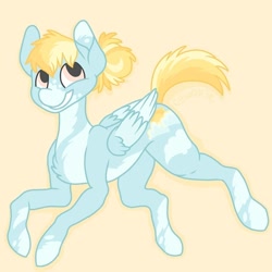 Size: 752x752 | Tagged: safe, artist:c_owokie, oc, oc only, pegasus, pony, pegasus oc, simple background, smiling, solo, wings, yellow background