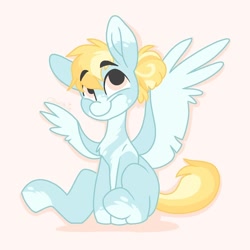 Size: 800x800 | Tagged: safe, artist:c_owokie, oc, oc only, pegasus, pony, looking up, pegasus oc, simple background, sitting, smiling, solo, two toned wings, wings