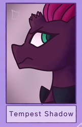Size: 551x850 | Tagged: safe, alternate version, artist:luxaaj, tempest shadow, pony, unicorn, g4, broken horn, bust, female, frown, horn, mare, solo