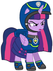 Size: 790x1049 | Tagged: safe, alternate version, artist:徐詩珮, twilight sparkle, alicorn, pony, series:sprglitemplight diary, series:sprglitemplight life jacket days, series:springshadowdrops diary, series:springshadowdrops life jacket days, g4, alternate universe, angry, base used, chase (paw patrol), clothes, cute, dress, eyelashes, female, helmet, mare, open mouth, paw patrol, shoes, simple background, solo, spy chase (paw patrol), transparent background, twilight sparkle (alicorn), twilight sparkle is not amused, unamused