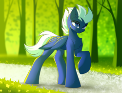Size: 2925x2222 | Tagged: safe, artist:airiniblock, oc, oc only, pegasus, pony, rcf community, commission, cute, handsome, high res, male, not night glider, pegasus oc, raised hoof, solo, tree, wings