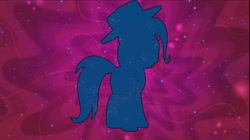 Size: 1234x693 | Tagged: safe, screencap, trixie, g4, hello pinkie pie, hat, silhouette, who's that pony