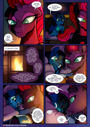 Size: 2480x3508 | Tagged: safe, artist:dsana, fizzlepop berrytwist, tempest shadow, oc, oc:lullaby dusk, pegasus, pony, unicorn, comic:a storm's lullaby, g4, comic, crying, high res, i can't believe it's not idw, mistake, reading