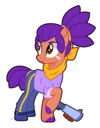 Size: 1144x1464 | Tagged: safe, artist:pancakeartyt, earth pony, pony, bandana, brawl stars, clothes, female, gun, mare, ponified, shelly (brawl stars), shelly shotgun, shelly shotgun (brawl stars), shotgun, simple background, solo, supercell, transparent background, weapon