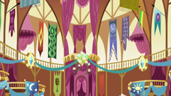 Size: 1280x720 | Tagged: safe, screencap, friendship is magic, g4, season 1, background, liminal space, no pony, ponyville town hall, scenic ponyville