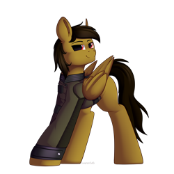 Size: 3000x3000 | Tagged: safe, artist:xcinnamon-twistx, oc, pegasus, pony, blank flank, clothes, commission, commissions open, enclave, enclave uniform, fallout, fallout 3, high res, jacket, looking at you, male, officer, proud, red eyes, uniform