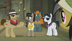 Size: 1920x1080 | Tagged: safe, screencap, biff, daring do, doctor caballeron, rogue (g4), withers, earth pony, pegasus, pony, daring doubt, g4, ascot tie, clothes, fedora, female, hat, henchmen, male, mare, necktie, pith helmet, shirt, stallion, sunglasses