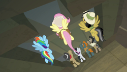 Size: 1920x1080 | Tagged: safe, screencap, biff, daring do, doctor caballeron, fluttershy, rainbow dash, rogue (g4), withers, earth pony, pegasus, pony, daring doubt, g4, female, henchmen, male, mare, stallion