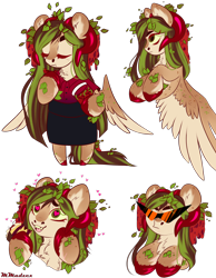 Size: 3500x4500 | Tagged: safe, artist:murshumadzex, oc, oc only, oc:helemaranth, pegasus, pony, semi-anthro, arm hooves, bust, chibi, eyes closed, female, heart eyes, high res, horns, kamina sunglasses, mare, solo, spread wings, sunglasses, wingding eyes, wings