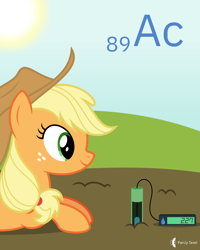 Size: 4000x5000 | Tagged: safe, artist:parclytaxel, applejack, earth pony, pony, series:joycall6's periodic table, g4, .svg available, absurd resolution, actinium, chemistry, female, mare, neutron probe, periodic table, prone, smiling, soil, solo, sun, vector