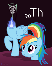 Size: 4000x5000 | Tagged: safe, artist:parclytaxel, rainbow dash, dullahan, pegasus, pony, series:joycall6's periodic table, g4, .svg available, absurd resolution, chemistry, disembodied head, female, fire, gas mantle, headless, looking up, mare, modular, not salmon, periodic table, raised hoof, smiling, solo, thorium, vector, wat
