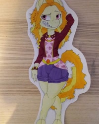 Size: 1080x1350 | Tagged: safe, artist:c_owokie, adagio dazzle, earth pony, anthro, unguligrade anthro, g4, arm behind head, clothes, equestria girls ponified, female, ponified, sharp teeth, shorts, solo, species swap, teeth, traditional art