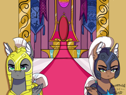 Size: 1600x1200 | Tagged: safe, alternate version, artist:paranoid_siren, oc, oc:cutter, pony, unicorn, fanfic:crossing the trixie bridge, fanfic art, female, guardsmare, mare, night guard, royal guard, solar guard, throne room