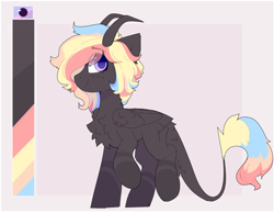 Size: 1892x1468 | Tagged: safe, artist:php146, oc, oc only, oc:radiant dreams, pegasus, pony, chest fluff, color palette, ear fluff, eye clipping through hair, horn, leonine tail, male, multicolored hair, offspring, parent:oc:akatsuki, parent:oc:rainbow dreams, parents:oc x oc, rainbow hair, reference sheet, simple background, solo