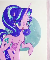 Size: 720x860 | Tagged: safe, artist:dollbunnie, starlight glimmer, pony, unicorn, g4, eyebrows, eyelashes, female, instagram, marker drawing, open mouth, smiling, solo, traditional art