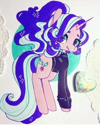 Size: 720x905 | Tagged: safe, artist:dollbunnie, starlight glimmer, pony, unicorn, g4, clothes, eyebrows, eyelashes, female, instagram, marker drawing, smiling, solo, sweater, traditional art
