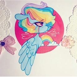 Size: 720x726 | Tagged: safe, artist:dollbunnie, rainbow dash, pegasus, pony, g4, eyebrows, female, instagram, marker drawing, rainbow, short mane, solo, traditional art