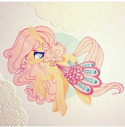 Size: 720x733 | Tagged: safe, artist:dollbunnie, fluttershy, pony, g4, eyebrows, female, glimmer wings, instagram, marker drawing, solo, traditional art, wings