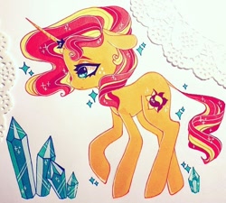 Size: 720x649 | Tagged: safe, artist:dollbunnie, sunset shimmer, pony, unicorn, g4, crown, crystal, female, instagram, jewelry, marker drawing, regalia, solo, sparkles, traditional art