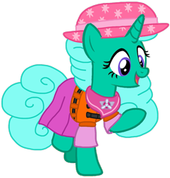 Size: 1031x1080 | Tagged: safe, alternate version, artist:徐詩珮, glitter drops, pony, unicorn, series:sprglitemplight diary, series:sprglitemplight life jacket days, series:springshadowdrops diary, series:springshadowdrops life jacket days, g4, alternate universe, base used, clothes, cute, eyelashes, female, hat, lifejacket, mare, open mouth, paw patrol, raised hoof, simple background, skye (paw patrol), smiling, solo, transparent background