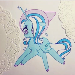 Size: 720x720 | Tagged: safe, artist:dollbunnie, trixie, pony, unicorn, queen of misfits, g4, clothes, eyebrows, female, hat, instagram, marker drawing, solo, song reference, star eyebrows, traditional art, trixie's hat, vylet pony