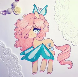 Size: 720x717 | Tagged: safe, fluttershy, pony, g4, butterfly hairpin, butterfly wings, eyebrows, female, flower, flutterfly, hair over one eye, hairpin, heart eyebrows, instagram, marker drawing, rose, solo, traditional art, wings, yellow rose